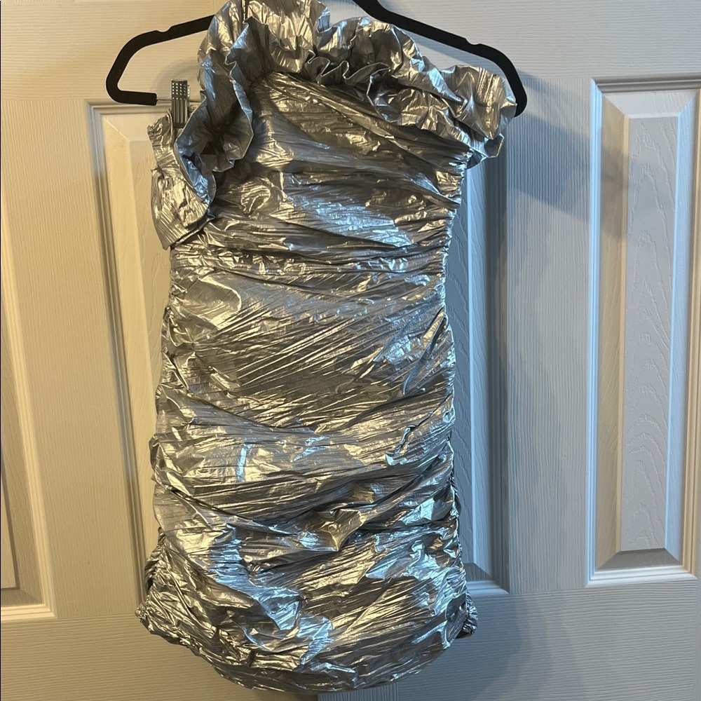 Zara Silver Ruffled Mini Dress - Picture 4 of 7